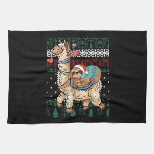 Funny Christmas Santa Sloth And Llama Christmas Kitchen Towel