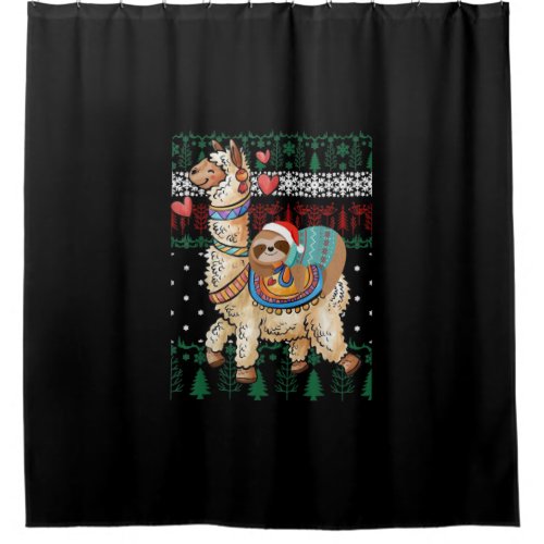 Funny Christmas Santa Sloth And Llama Christmas Shower Curtain