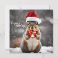 Funny Christmas Santa Squirrel with Present