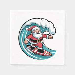 Funny Christmas Santa Surfing Board Surf Napkins