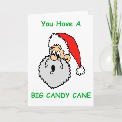 Funny Christmas Santa Surprised Big Candy Cane Holiday Card