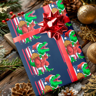 Funny Christmas Santa T Rex Tyrannosaurus Xmas Wrapping Paper