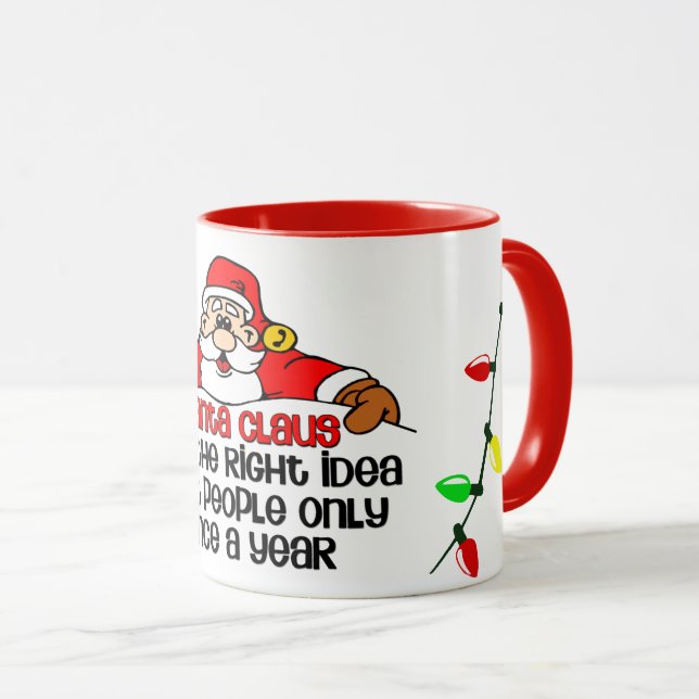 Funny Christmas Santa Visit Bah Humbug Mug (Front Right)