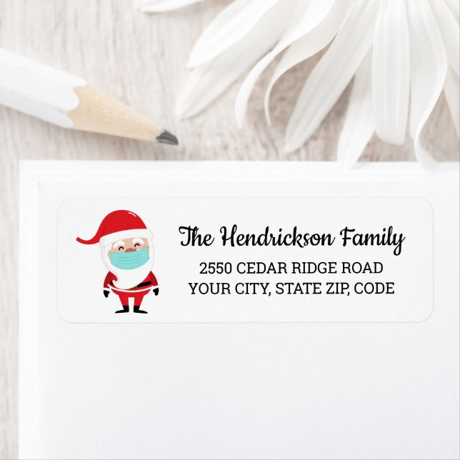 Funny Christmas Santa Wearing Mask Personalized Label (Insitu)