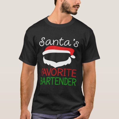Funny Christmas Santas Favorite Bartender Xmas Par T_Shirt