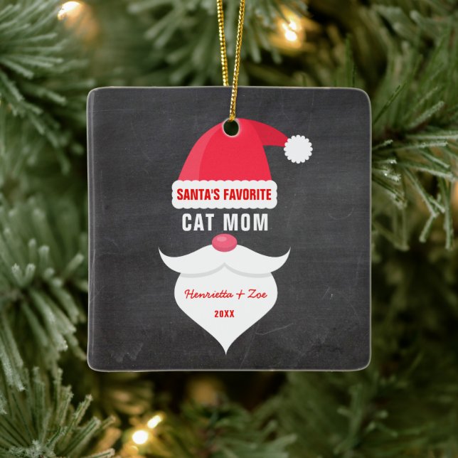 Funny Christmas Santa's Favorite Cat Mom Photo  Ceramic Ornament (Tree)