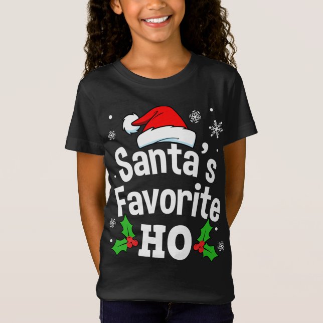 Funny Christmas Santa's Favorite Ho Cute T-Shirt (Front)