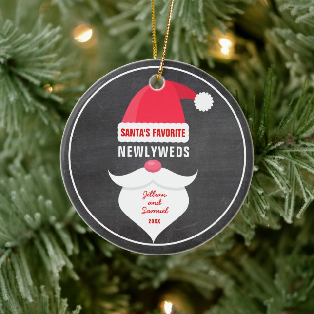 Funny Christmas Santa's Favorite New Couple Photo Ceramic Ornament (Tree)