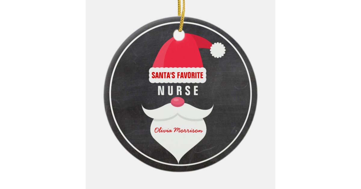 Funny Christmas Santa's Favorite Nurse Custom Ceramic Ornament | Zazzle.com