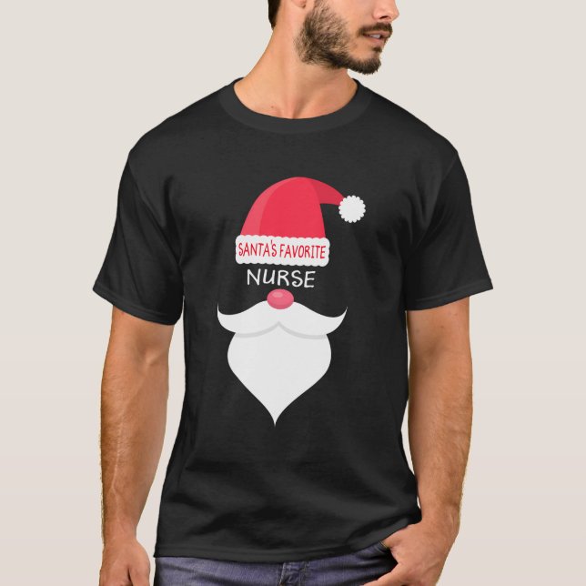 Funny Christmas Santa'S Favorite Nurse T-Shirt (Front)