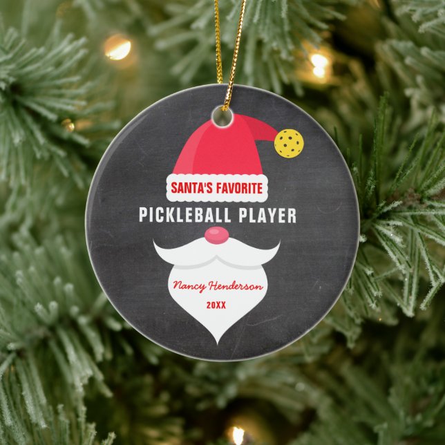 Funny Christmas Santa's Favorite Pickleball Player Ceramic Ornament (Tree)
