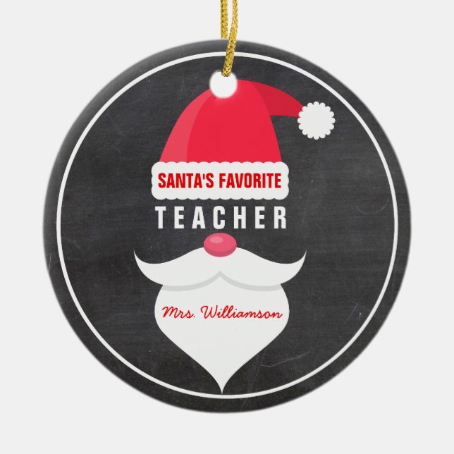 Funny Christmas Santa's Favorite Teacher Custom Ceramic Ornament (Front)