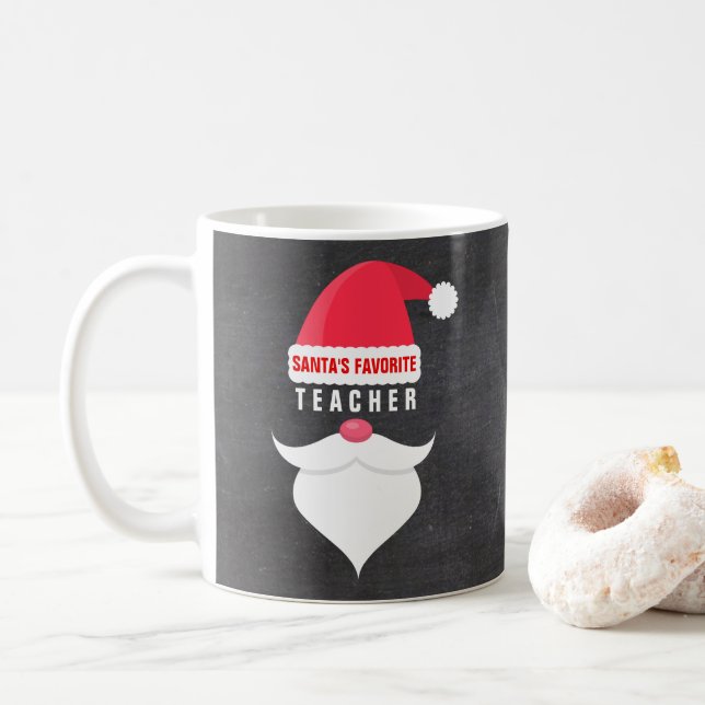 Funny Christmas Santa's Favorite Teacher Custom Coffee Mug (With Donut)