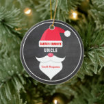 Funny Christmas Santa's Favorite Uncle Custo Photo Ceramic Ornament<br><div class="desc">Tell everyone who Santa's favorite Uncle is. Ornament features a Santa Claus Hat, mustache, beard and text that reads "Santa's Favorite" Uncle - but you can fill in the blank . . . . Mom, Boss, Aunt, Dad, Aunt, Friend, Engineer, Dog Lover, etc. Customize the text with any "favorite" name....</div>