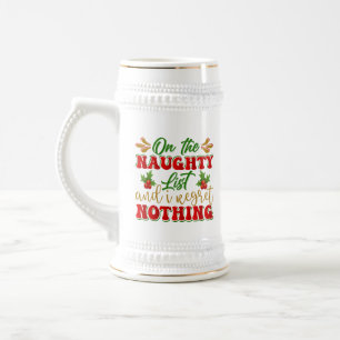 Funny Christmas Santa's list word art Beer Stein