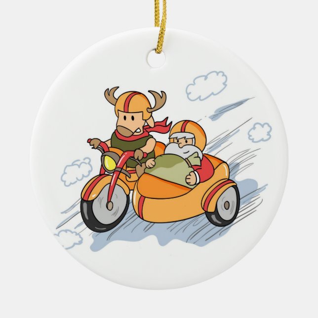 Funny Christmas, Santa's sleigh upgraded Ceramic Ornament (Front)