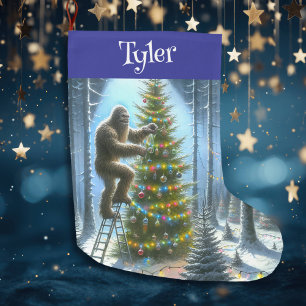 Funny Christmas Sasquatch Personalized Large Christmas Stocking
