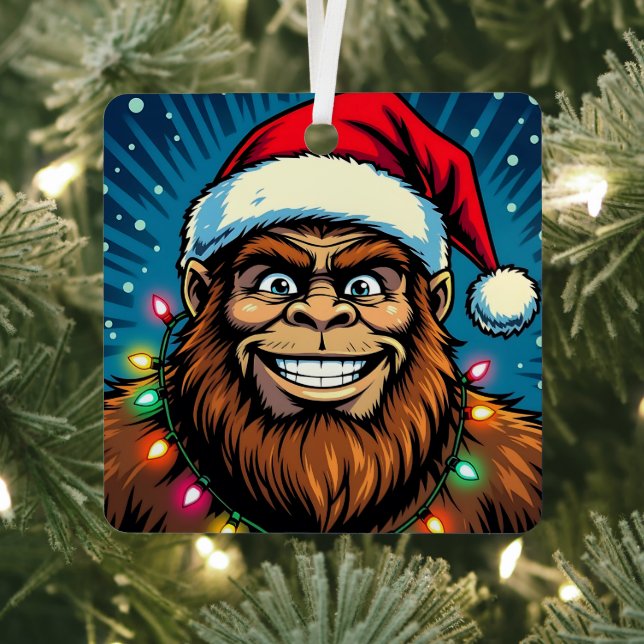 Funny Christmas Sasquatch Personalized Metal Ornament (Insitu)