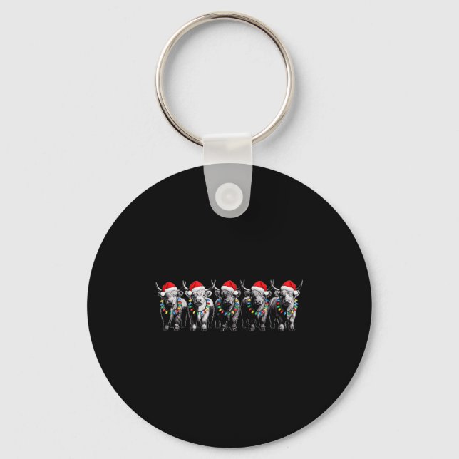 Funny Christmas Scottish Highland Cow Xmas Farm An Keychain (Front)