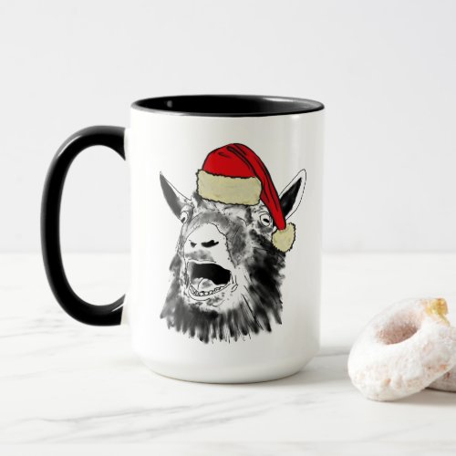 Funny Christmas Screaming Goat Drawing Mug