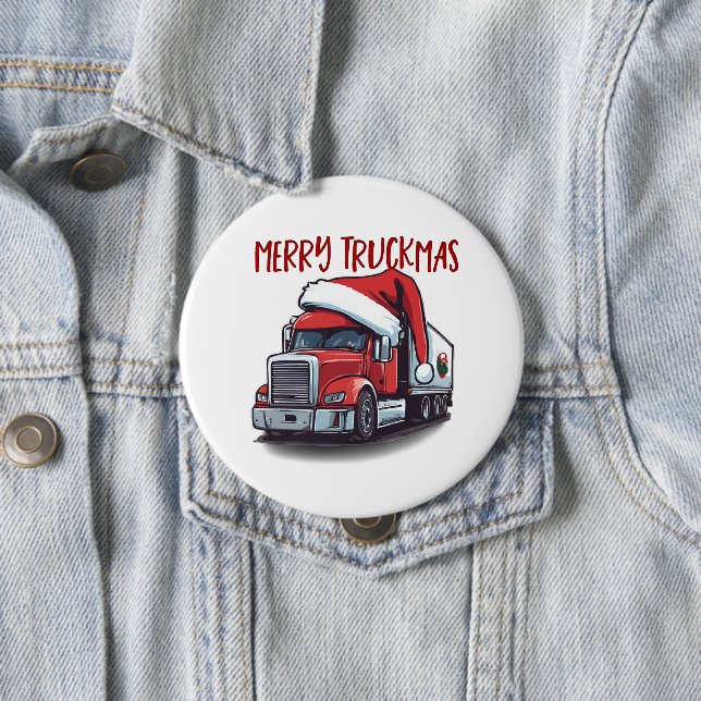 Funny Christmas Semi Transport Truck Truckmas Button (In Situ)