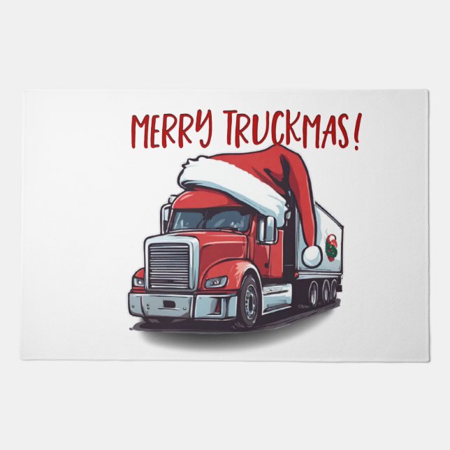 Funny Christmas Semi Transport Truck Truckmas Doormat (Front)