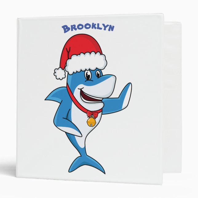 Funny Christmas shark cartoon illustration 3 Ring Binder (Front/Inside)