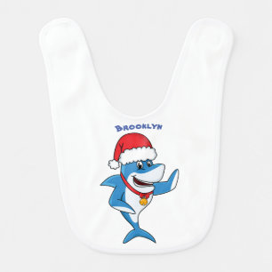 Funny Christmas shark cartoon illustration Baby Bib