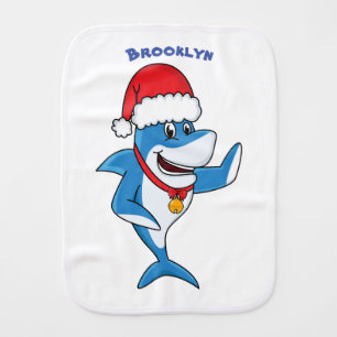 Funny Christmas shark cartoon illustration Baby Burp Cloth
