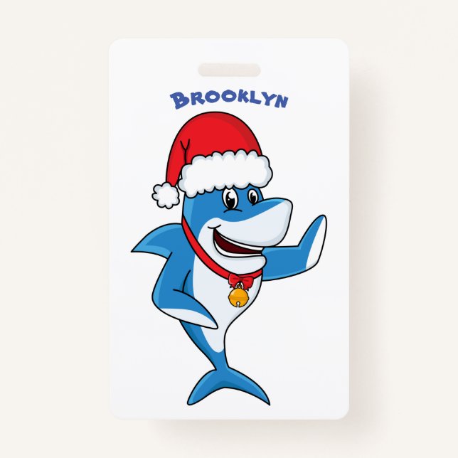 Funny Christmas shark cartoon illustration Badge (Front)