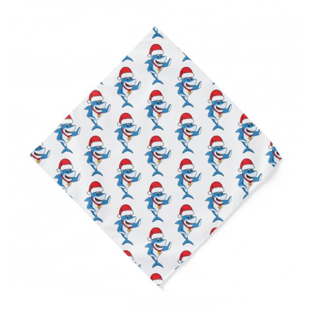 Funny Christmas shark cartoon illustration Bandana (Front)