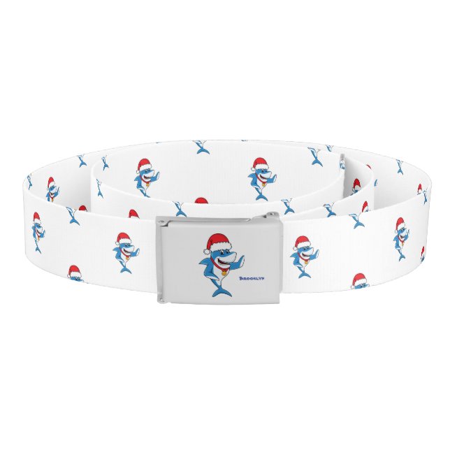 Funny Christmas shark cartoon illustration Belt (Coil)