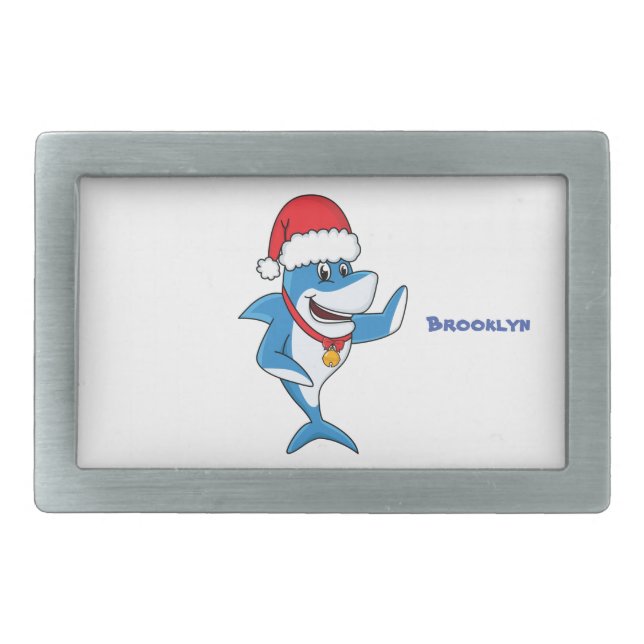 Funny Christmas shark cartoon illustration Belt Buckle (Front)