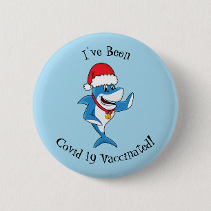 Funny Christmas shark cartoon illustration Button