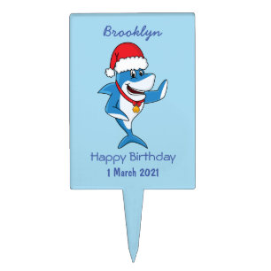 Funny Christmas shark cartoon illustration Cake Topper