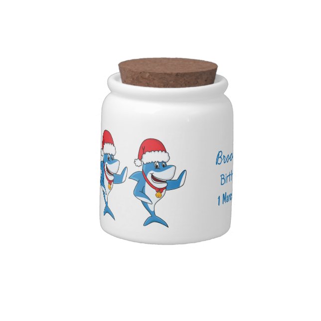 Funny Christmas shark cartoon illustration Candy Jar (Left)