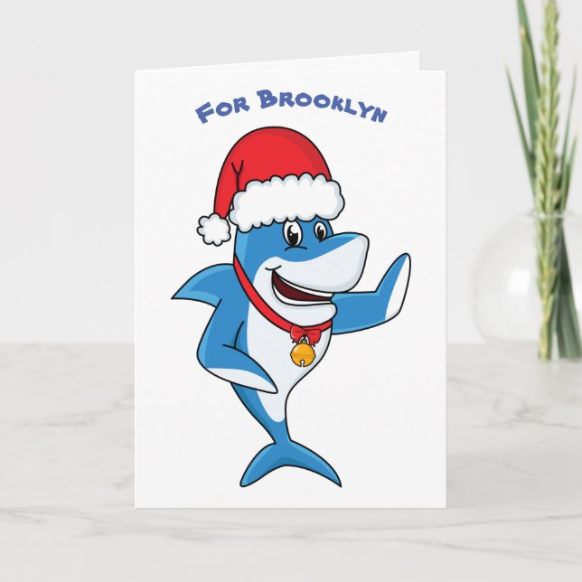 Funny Christmas shark cartoon illustration Card (Front)