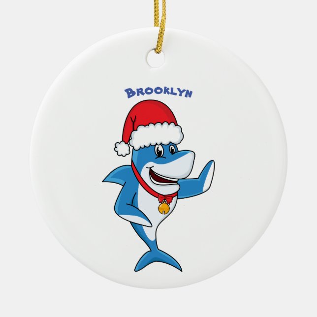 Funny Christmas shark cartoon illustration Ceramic Ornament (Front)