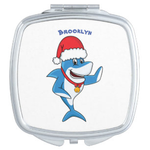 Funny Christmas shark cartoon illustration Compact Mirror