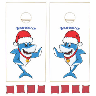 Funny Christmas shark cartoon illustration Cornhole Set