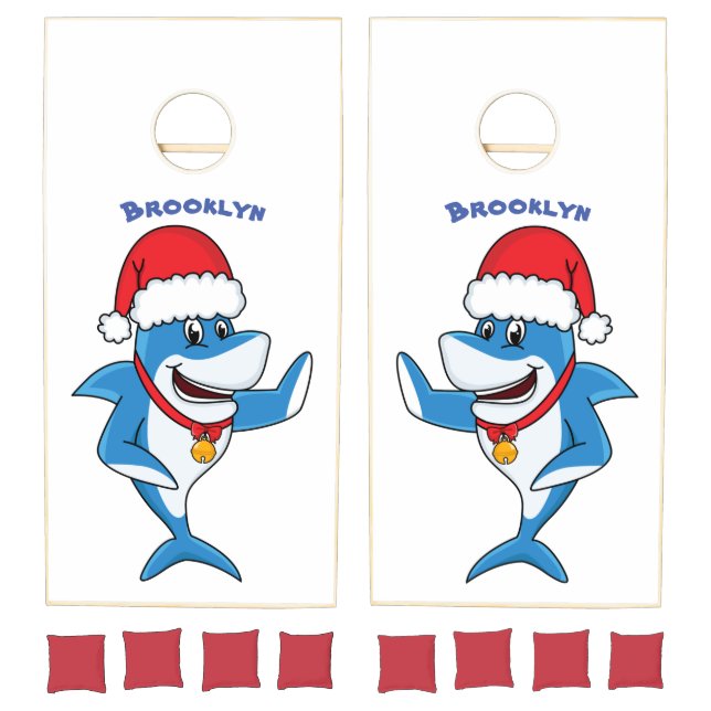 Funny Christmas shark cartoon illustration Cornhole Set (Set)
