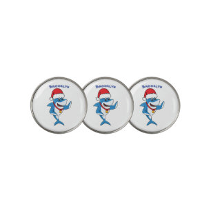 Funny Christmas shark cartoon illustration Golf Ball Marker