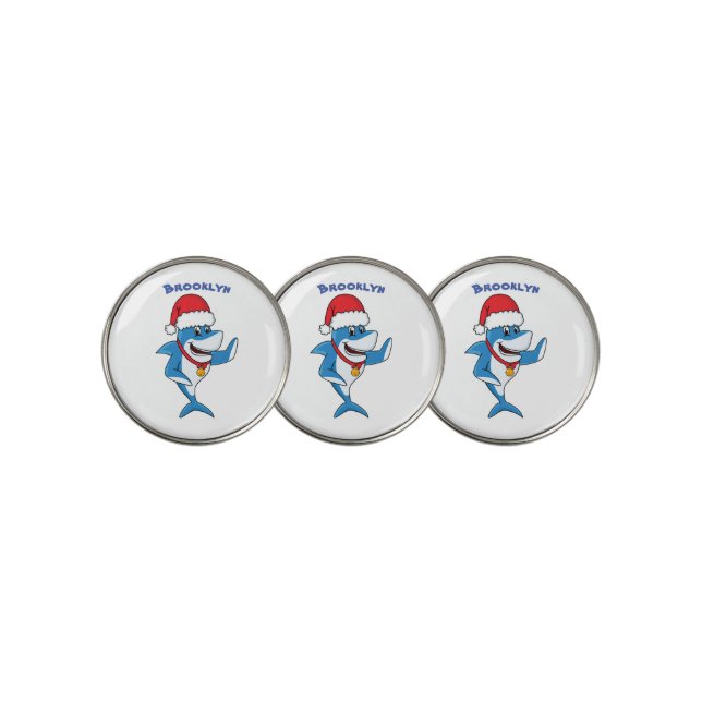 Funny Christmas shark cartoon illustration Golf Ball Marker (3 Up)