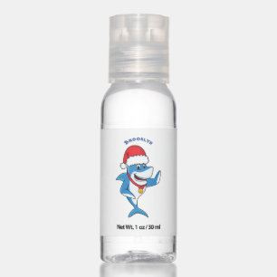 Funny Christmas shark cartoon illustration Hand Sanitizer