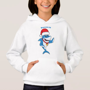Funny Christmas shark cartoon illustration Hoodie
