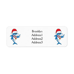 Funny Christmas shark cartoon illustration Label