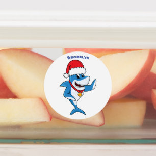 Funny Christmas shark cartoon illustration Labels