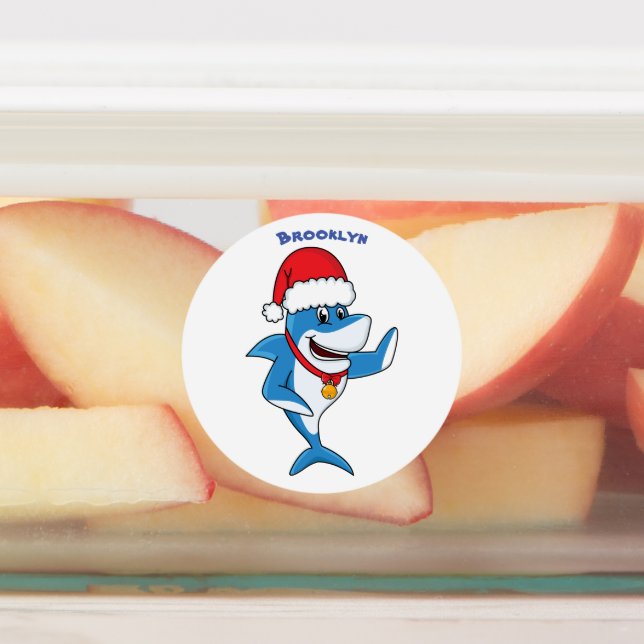 Funny Christmas shark cartoon illustration Labels (Affixed)