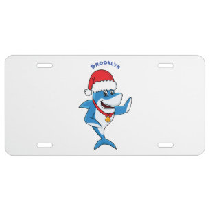 Funny Christmas shark cartoon illustration License Plate