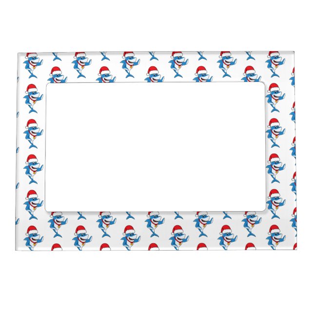 Funny Christmas shark cartoon illustration Magnetic Frame (Front)
